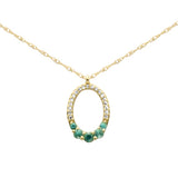 .22ct G SI 14K Yellow Gold Diamond & Emerald Gemstones Oval Pendant Necklace 18" Long