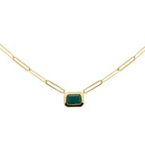 <span style="color:purple">SPECIAL!</span>.94ct G SI 14K Yellow Gold Natural Emerald Gemstones Paperclip Pendant Necklace 18" Long