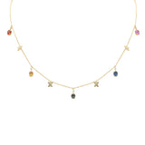 <span style="color:purple">SPECIAL!</span>2.30ct G SI 14K Yellow Gold Diamond & Oval Shape Multi Color Sapphire Gemstones Pendant Necklace 16+2" Long