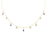 1.49ct G SI 14K Yellow Gold Diamond & Pear Shape Multi Sapphire Pendant Necklace 16+2" Long