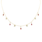 1.36ct G SI 14K Yellow Gold Diamond & Pear Shape Garnet Pendant Necklace 16+2" Long