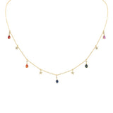 .96ct G SI 14K Yellow Gold Diamond & Pear Shape Multi Sapphire Gemstones Pendant Necklace 16+2" Long