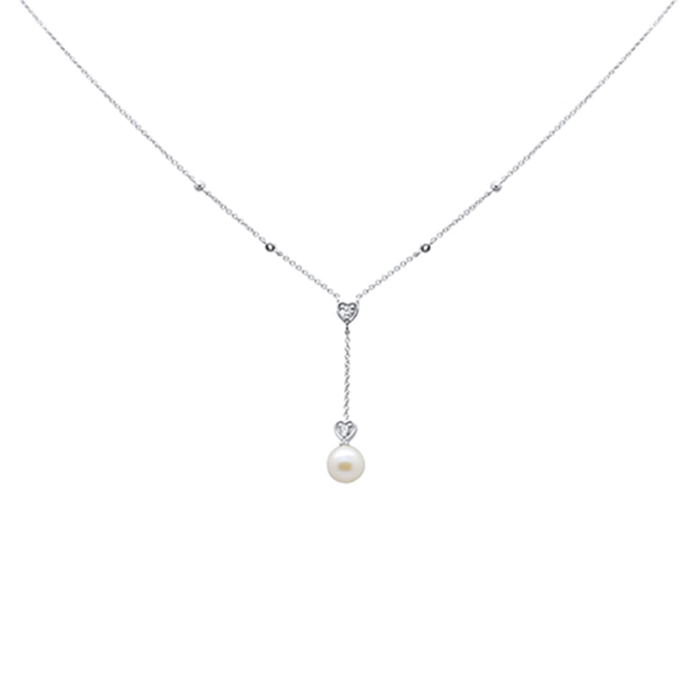 2.32ct G SI 14K White Gold Diamond & Pearl Stone Drop Pendant Necklace 18" Long