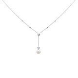 2.32ct G SI 14K White Gold Diamond & Pearl Stone Drop Pendant Necklace 18" Long