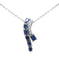 <span style="color:purple">SPECIAL!</span>1.46ct G SI 14K White Gold Diamond & Blue Sapphire Gemstones Pendant Necklace 18" Long Chain