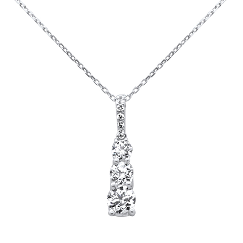 1.09ct G SI 14K White Gold Diamond Graduated Stones Pendant Necklace 18" Long Chain
