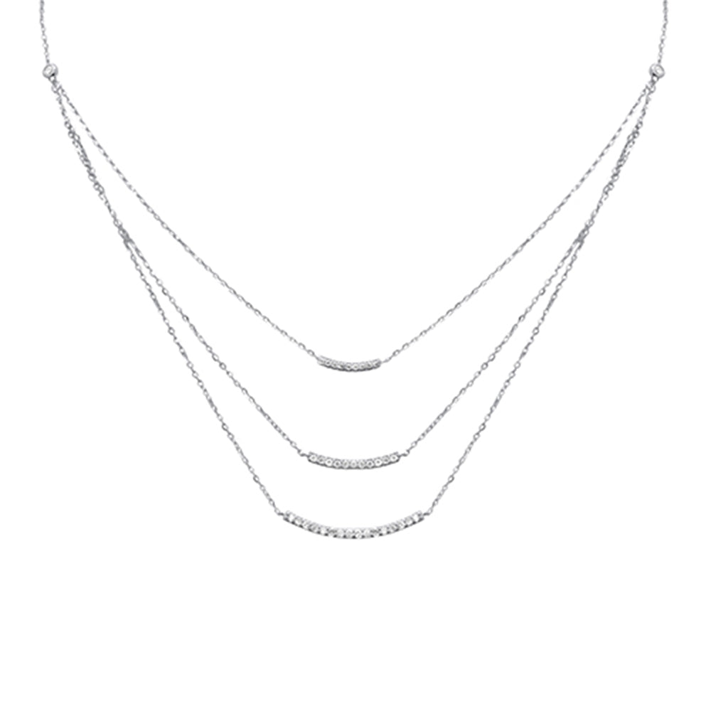 .35ct G SI 14K White Gold Diamond 3 Layers Bar Pendant Necklace 16+2" Long