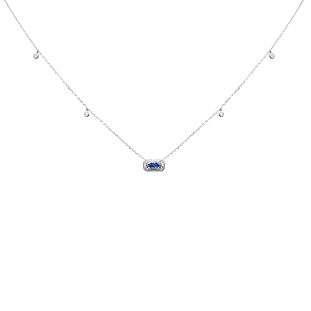 .39ct G SI 14K White Gold Diamond & Blue Sapphire Gemstones Pendant Necklace 16+2" Long