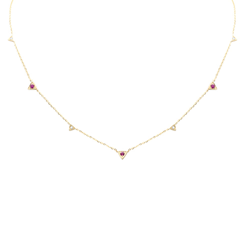 .25ct G SI 14K Yellow Gold Diamond & Ruby Gemstones Pendant Necklace 16+2" Long