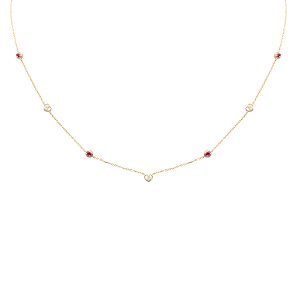 .28ct G SI 14K Yellow Gold Diamond & Ruby Gemstones Pendant Necklace 16+2" Long