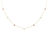 .28ct G SI 14K Yellow Gold Diamond & Ruby Gemstones Pendant Necklace 16+2" Long