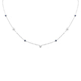 .30ct G SI 14K White Gold Diamond & Blue Sapphire Gemstones Pendant Necklace 16+2" Long