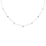 .28ct G SI 14K White Gold Diamond & Blue Sapphire Gemstones Pendant Necklace 16+2" Long