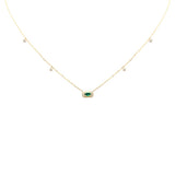 .10ct G SI 14K Yellow Gold Diamond & Emerald Gemstones Pendant Necklace 16+2" Long