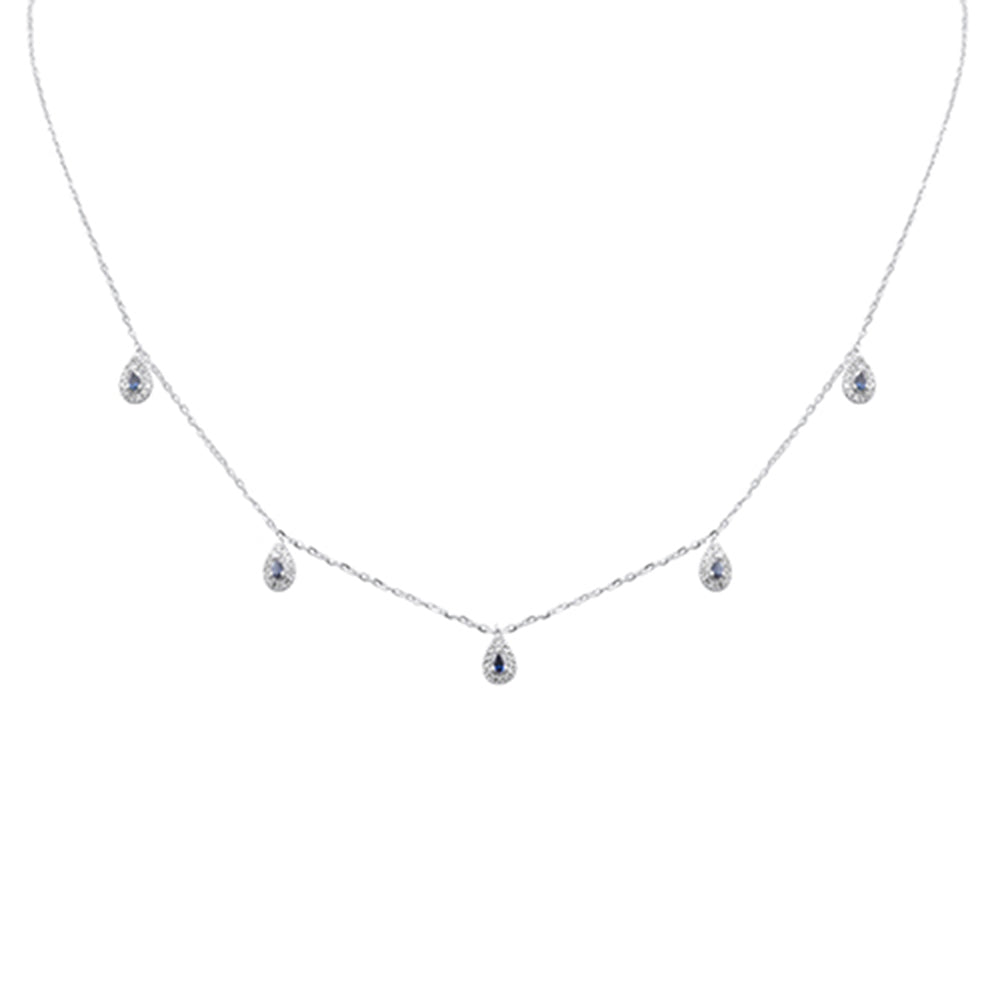 .50ct G SI 14K White Gold Diamond & Blue Sapphire Gemstones Pendant Necklace 16+2" Long