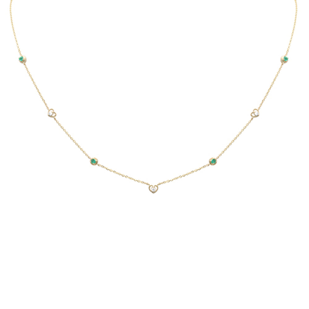 .19ct G SI 14K Yellow Gold Diamond & Emerald Gemstones Pendant Necklace 16+2" Long