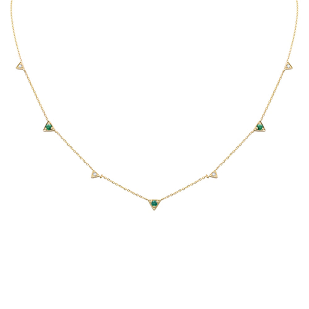 <span style="color:purple">SPECIAL!</span> .23ct G SI 14K Yellow Gold Diamond & Emerald Gemstones Pendant Necklace 16+2" Long