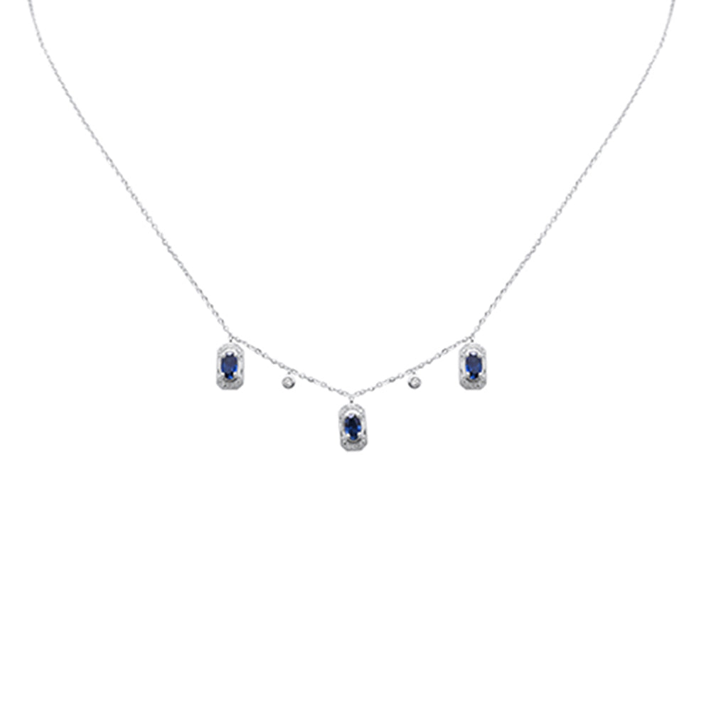 .96ct G SI 14K White Gold Diamond & Blue Sapphire Gemstones Pendant Necklace 16+2" Long
