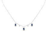 .96ct G SI 14K White Gold Diamond & Blue Sapphire Gemstones Pendant Necklace 16+2" Long