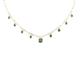 3.07ct G SI 14K Yellow Gold Natural Emerald Gemstones Paper Clip Pendant Necklace 18" Long