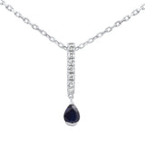 .28ct G SI 14K White Gold Diamond & Blue Sapphire Gemstone Pendant Necklace 18" Long Chain