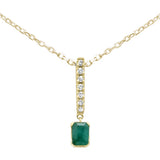 .28ct G SI 14K Yellow Gold Diamond & Emerald Gemstone Pendant Necklace 18" Long Chain