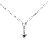 .34ct G SI 14K White Gold Diamond & Blue Sapphire Gemstones Arrow Pendant Necklace 18" Long