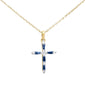 .31ct G SI 14K Yellow Gold Diamond & Blue Sapphire Gemstones Pendant Necklace 18" Long