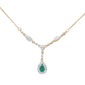 <span style="color:purple">SPECIAL!</span>.61ct G SI 14K Yellow Gold Diamond & Emerald Gemstones Drop Pendant Necklace 16" Long Chain