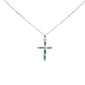 .26ct G SI 14K White Gold Diamond & Emerald Gemstones Cross Pendant Necklace 18' Long Chain