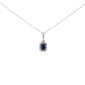 <span style="color:purple">SPECIAL!</span> .98ct G SI 14K White Gold Diamond & Blue Sapphire Gemstones Pendant Necklace 18" Long Chain
