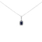 <span style="color:purple">SPECIAL!</span> .77ct G SI 14K White Gold Diamond & Blue Sapphire Gemstones Pendant Necklace 18" Long Chain