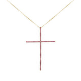 <span style="color:purple">SPECIAL!</span> .43ct G SI 14K Yellow Gold Ruby Gemstones Cross Pendant Necklace 18" Long Chain