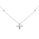 .30ct G SI 14K White Gold Round & Baguette Diamond Cross Flower Pendant Necklace 16" Long