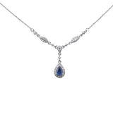 .84ct G SI 14K White Gold Diamond & Blue Sapphire Gemstone Drop Pendant Necklace 16+2" Ext Long