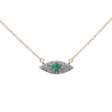 .36ct G SI 14K Yellow Gold Diamond & Natural Emerald Gemstones Evil Eye Pendant Necklace 18" Long