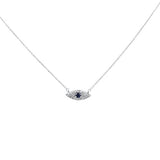 .43ct G SI 14K White Gold Diamond & Blue Sapphire Gemstone Evil Eye Pendant Necklace 18" Long