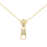 .08ct G SI 14K Yellow Gold Diamond Zipper Style Pendant Necklace 18" Long Chain