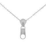  .08ct G SI 14K White Gold Diamond Zipper Style Pendant Necklace 18" Long Chain