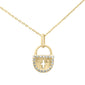 .15ct G SI 14K Yellow Gold Diamond Lock Pendant Necklace 18" Long Chain