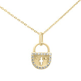 .15ct G SI 14K Yellow Gold Diamond Lock Pendant Necklace 18" Long Chain