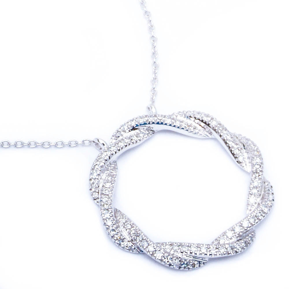 14kt gold Twisted Pave Set Circle of Life Designer Diamond Pendant Necklace