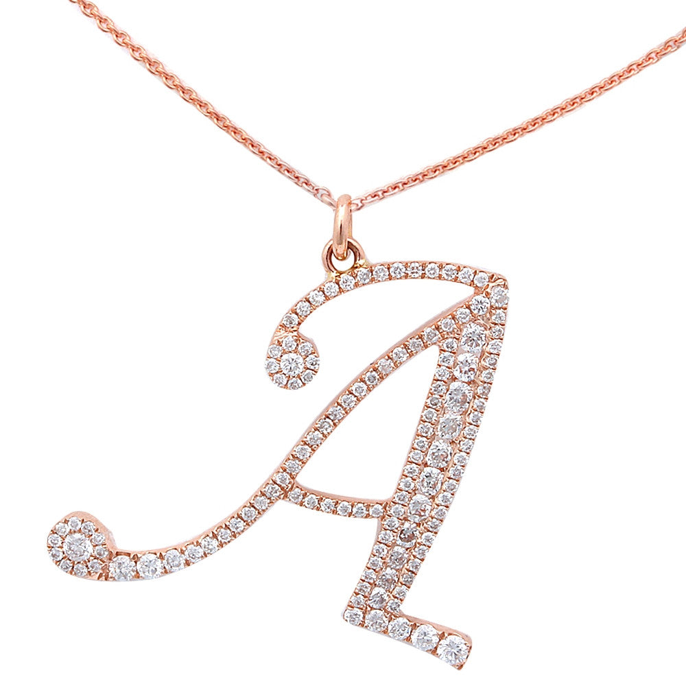 .71ct Diamond Initial "A" Script Pendant Necklace 14kt Rose Gold 17" Chain