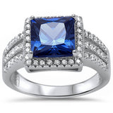  5.50ct Princess Cut Tanzanite & Cz .925 Sterling Silver Ring