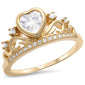 <span>CLOSEOUT!</span>Yellow Gold Plated Cz Heart Crown .925 Sterling Silver Ring Sizes 5-10