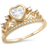 <span>CLOSEOUT!</span>Yellow Gold Plated Cz Heart Crown .925 Sterling Silver Ring