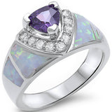 Amethyst, White Opal, & Cz New Fashion .925 Sterling Silver Ring