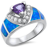 Amethyt, blue Opal, & Cz New Fashion .925 Sterling Silver Ring