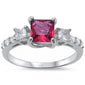 <span>CLOSEOUT!</span>Princess Cut Ruby & Round Cubic Zirconia Fashion .925 Sterling Silver Ring Sizes 4-11