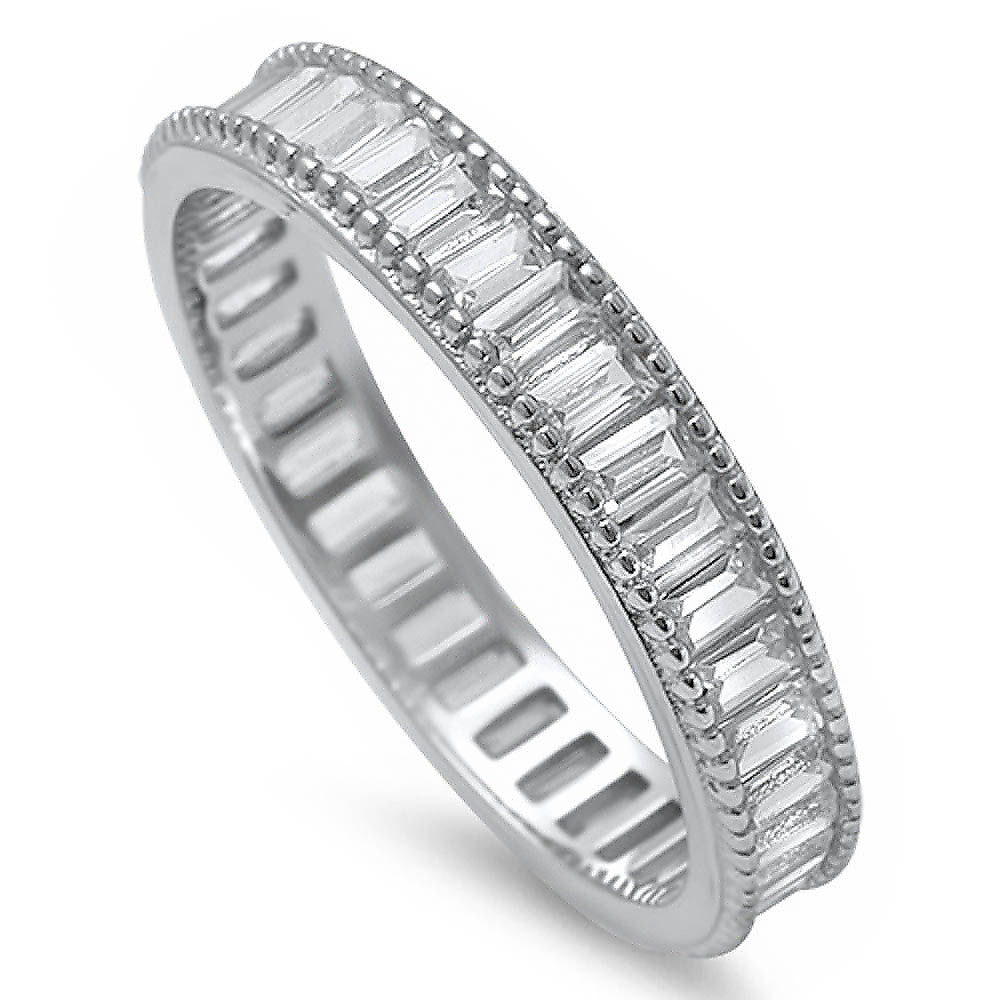 <span>CLOSEOUT! </span>Elegant Baguette Cz Fashion Engagement Band .925 Sterling Silver Ring Sizes 4-10